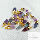 Rainbow Fluorite Stone Pencil Pendant, Healing Single Terminated Point Pendant, Gold Electroplated Pencil Pendant, Mini Spikes Pendant, Gift